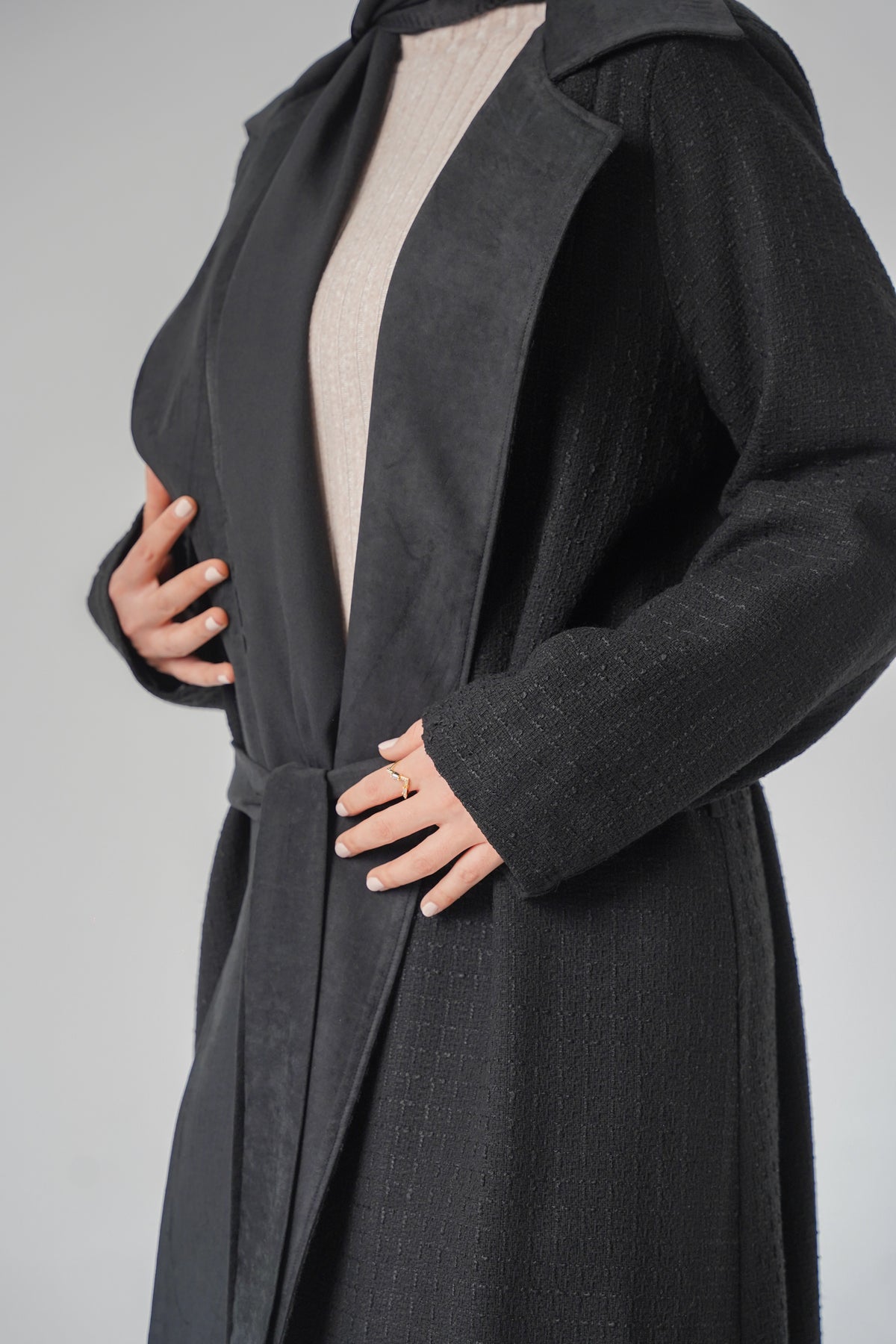 Chanel Tweed & Suede Lined Kimono Jacket – Black